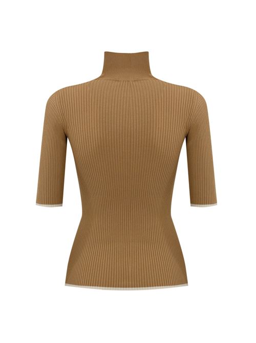 Dolcevita in maglia di viscosa camel/burro con logo college Elisabetta Franchi | MK89M46E2CM2